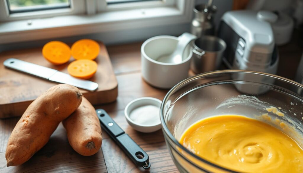 A piece of sweet potato cornbread being served with a dollop of butter, melting on top.