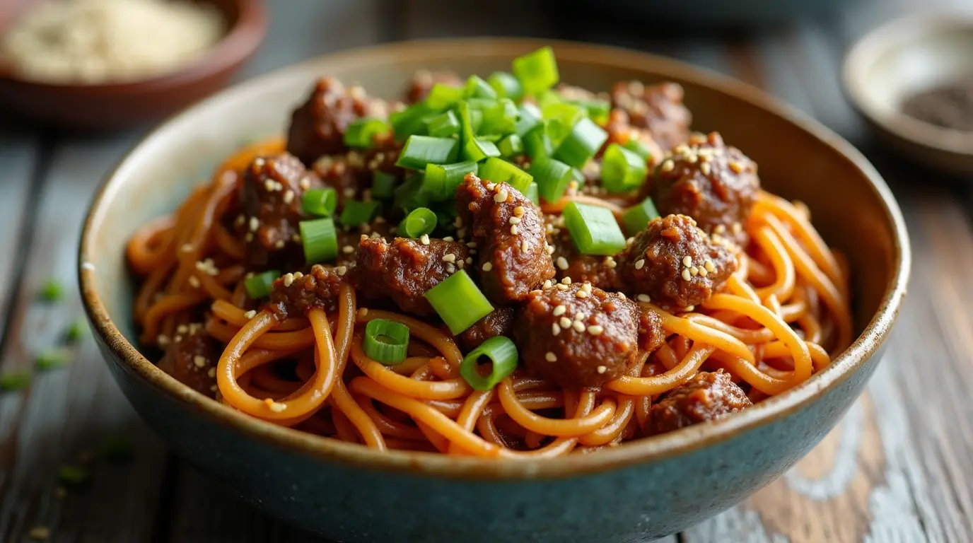 Mongolian Ground Beef Noodles